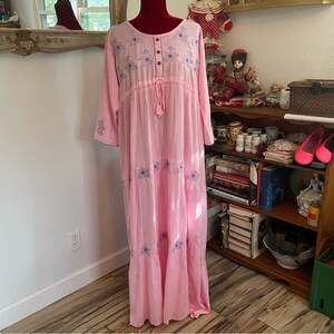 Minelli Dress Precious Pink & Blue! Embroidered Beauty! Size XL